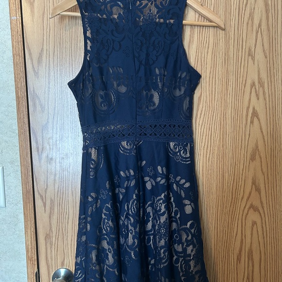 Rebellion Navy Blue Floral Lace Fit & Flare Dress - Size Medium - Picture 7 of 15
